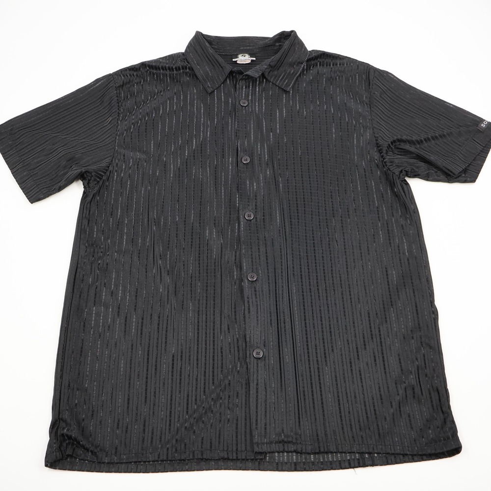 Solo Semore Vintage‎ Y2K Button Up Shirt Mens Large Black Striped Made in USA